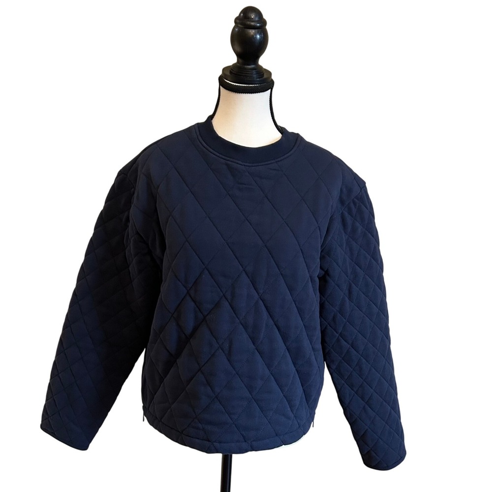Athleta Quilted‎ Pullover Sweatshirt XS Navy Blue Relaxed Fit Cozy Layering